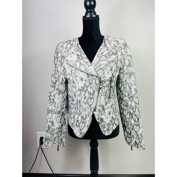 Snakeskin faux leather moto jacket size S - Picture 3 of 15